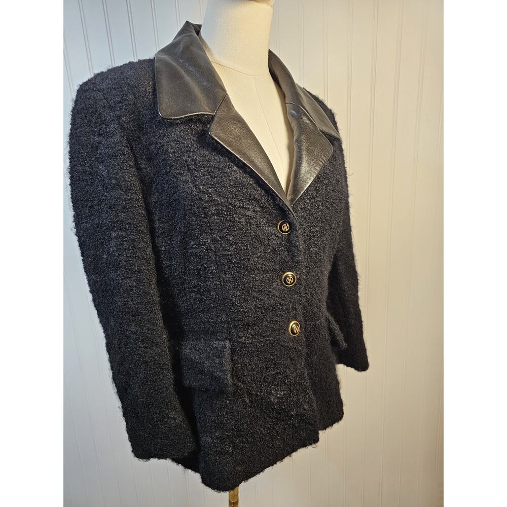 Celine Paris Vintage Wool Mohair Leather Blazer Women's Size 42 Authenticated - Picture 2 of 12